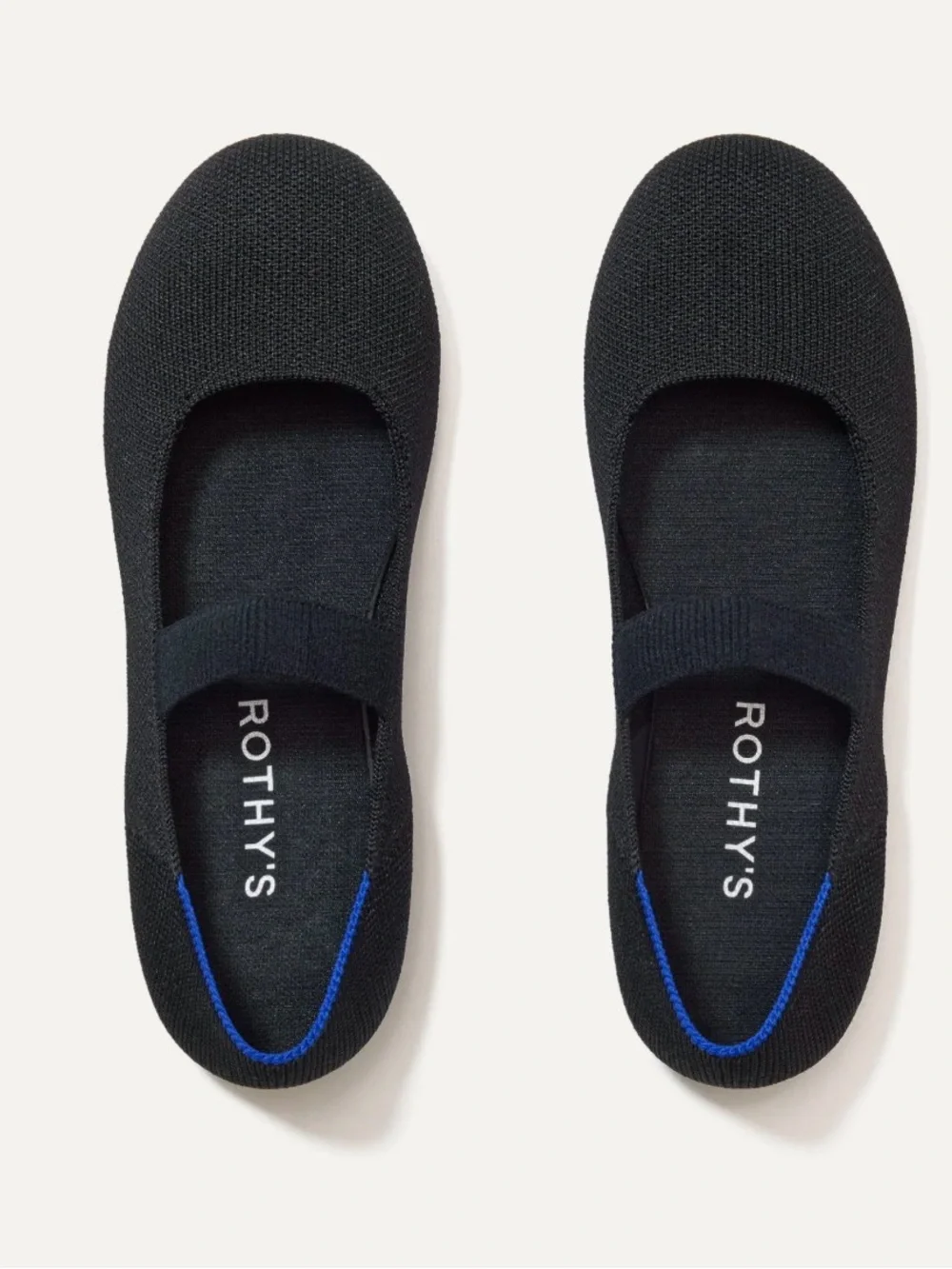Rothy's Black Knit Mary Jane Flats with Blue Trim Sz 13